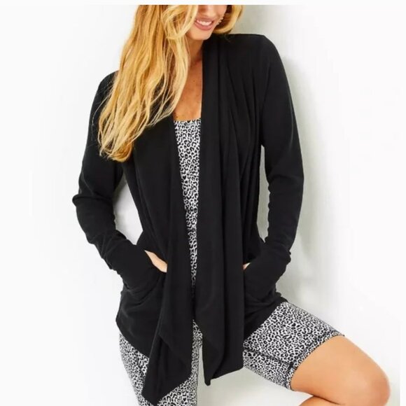 Lilly Pulitzer Nevia Wrap Cardigan | Black Onyx Cozy Knit | Sz Small | Like New - Picture 1 of 16